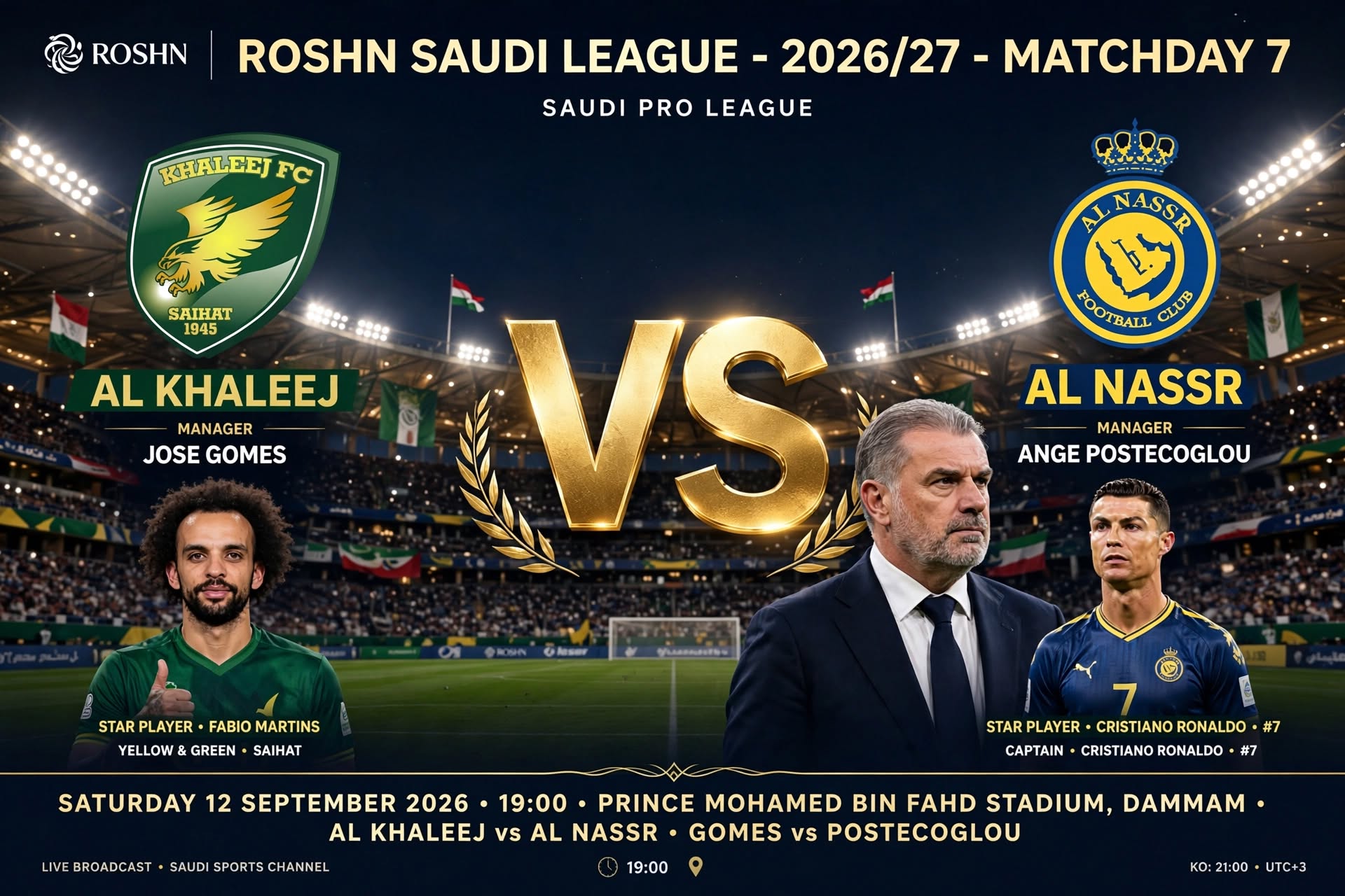 Al Khaleej vs Al Nassr 2026-27 Saudi Pro League: H2H, Last 10 Meetings, Form and Team News