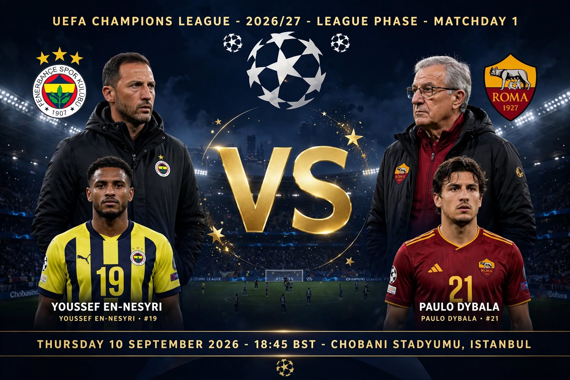Fenerbahçe vs AS Roma 2026-27 Champions League: First H2H, Form, Team News and Injuries